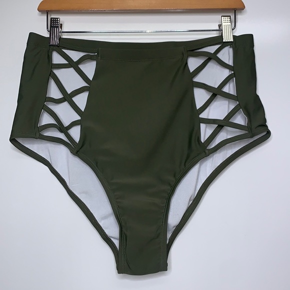 NEW SOVIYONTER Olive Ruffle High Waisted Swimsuit Bikini Set Bathing XL - Picture 6 of 9